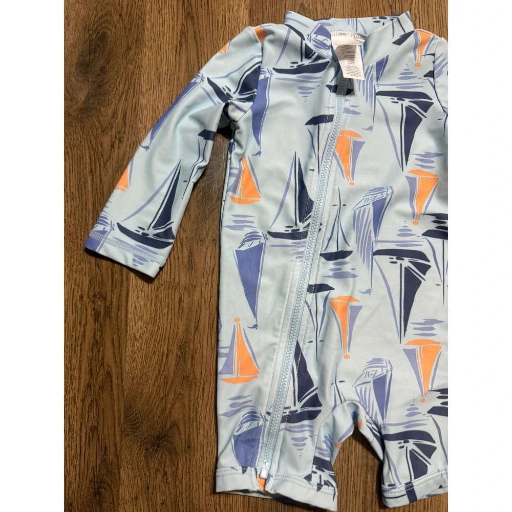 Carter's Just One You Romper Baby Size 9m Blue Sailboat Rash Guard Swimsuit